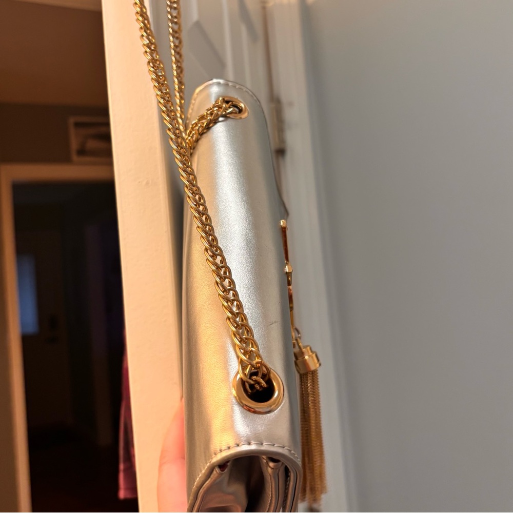 'YVES SAINT LAURENT' Silver Monogram Medium Kate Flap Bag - Picture 9 of 13